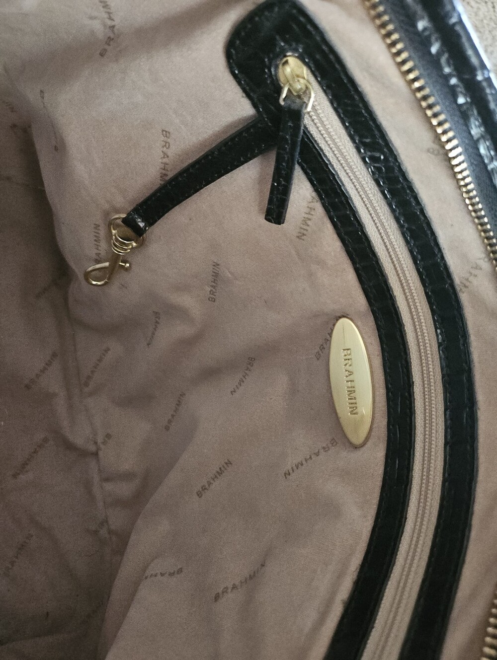 Brahmin Asher Tote Black Croc-Embossed Tote Bag with Gold Hardware - Picture 11 of 12